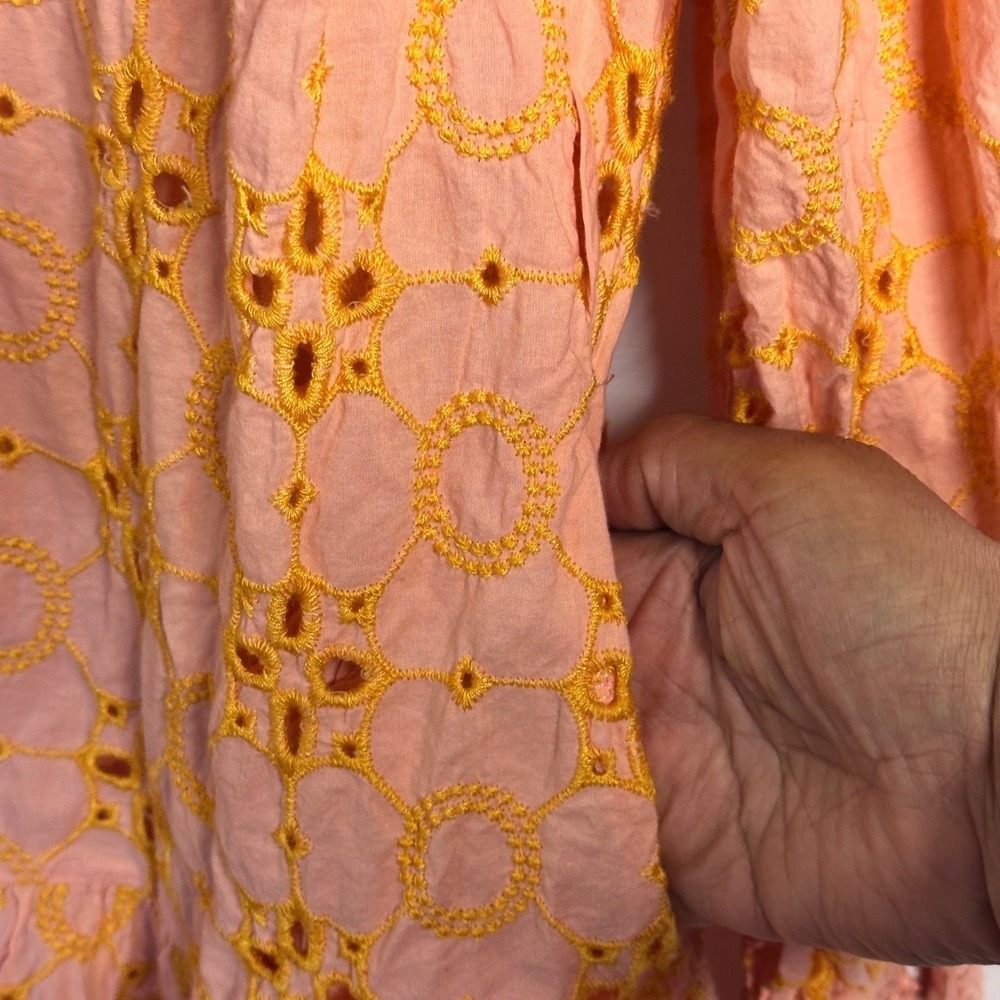 ROIII Small‎ Peach Eyelet Lace Mini Dress Peach Boho Embroidery Stunning Dress - Picture 7 of 12